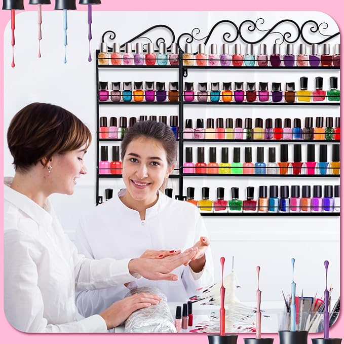 Sintuff 3 in 1 Nail Polish Rack Wall Mount Nail Polish Organizer 5 Tiers Shelf Storage Display Holder Stand Holds 200 Bottles for Home Salon Business Spa(Black)
