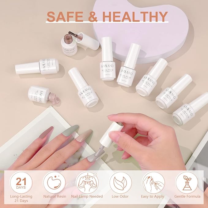 SAVILAND 33PCS Gel Nail Polish Set Classic Glitter White Soak-off U V Nail Polish with Base & Glossy Matte Top Gel French Manicure Nail Art Starter Set for Salon Home & Gifts