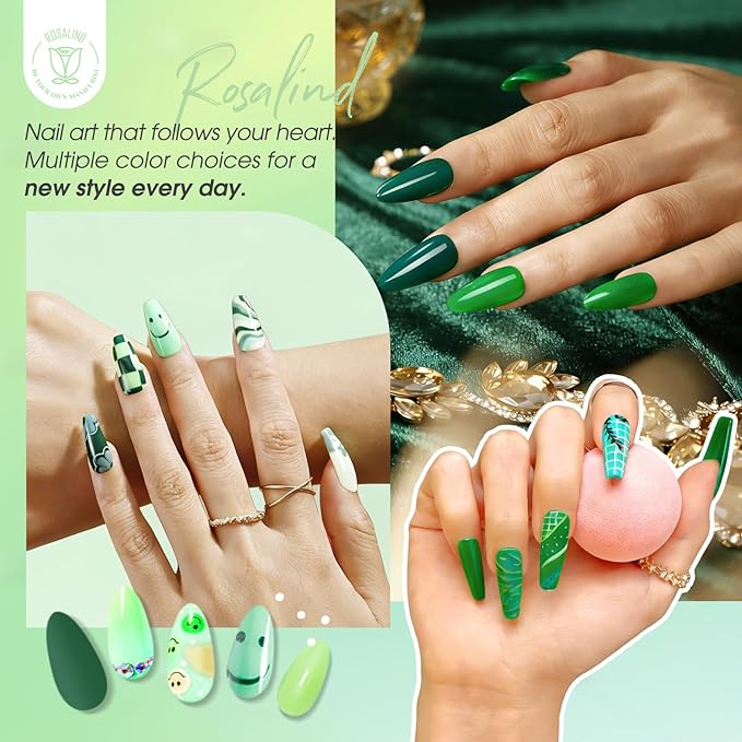 ROSALIND Green Gel Nail Polish, 8 Colors Dark Green Glitter Emerald Olive Forest Shades Gel Polish Soak Off UV MINI from Light to Deep Spring Summer Nail Polish Set for Home Salon Manicure