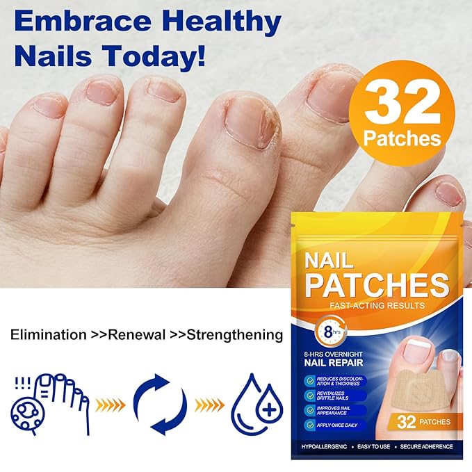 Nail Patches, Rapid Repair Hydrogel Nail Care Stickers, 8 Hours Results | Ultra-Thin and Breathable | Reduces Nail Discoloration | Repairs Damaged Nails, 64 PCS