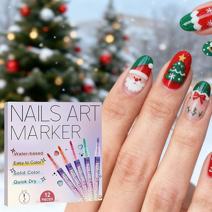 12 Colors Nail Art Pens Set, Nail Art Markers Polish Pen for 3D, Drawing Painting Liner Brush for DIY Beauty Adorn Manicure Tools