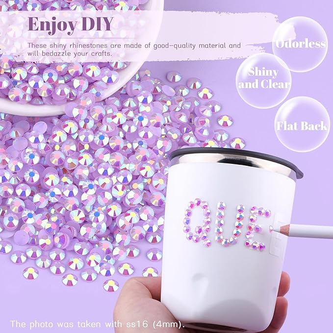 8000PCS 3mm Resin Jelly Rhinestones in Bulk (Lavender Purple AB), Bedazzling Flatback Crystals Rhinestones for Crafting DIY Nail Decoration, Gems Diomand Charms for Tumbler Shoes Clothing Fabric