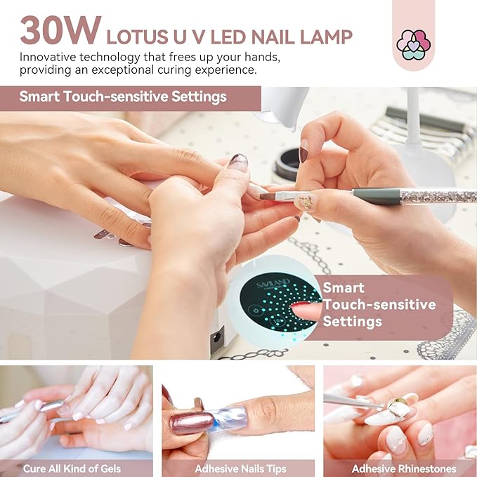 SAVILAND 30W U V Nail Lamp: Gel Nail Lamp Cordless U V Light for Gel Nails Smart Sensor LED Flash Cure Lamp lampara led para uñas Profesional Gooseneck U V Nail Light Nail Salon Home DIY Manicure