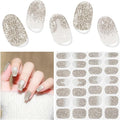 Semi Cured Gel Nail Strips,28 pcs Sparkling Gold Gel Nail Stickers with UV Light Required,Long Lasting Nail Art Stickers, Easy to Apply（French Gold）