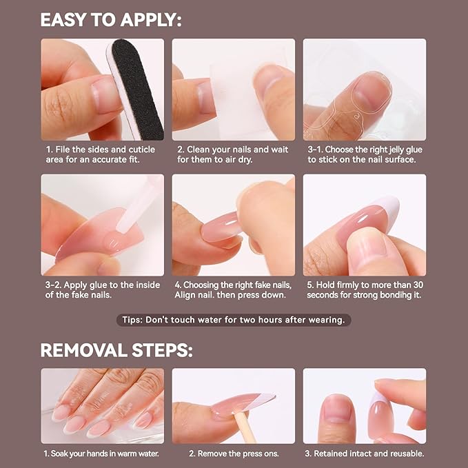 Brown French Press on Nails Short Almond -Pure Brown Nails with Glossy French Tip in a Matte Finish, Soft Gel Reusable Fall Fake Nails Winter Stick on Nails for Women Gift, 32PCS 16 Sizes