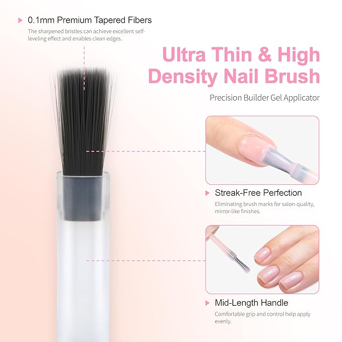 Rubber Builder Base Gel Polish, Vegan Smudge Proof, Strengthens Thin Nails, Hema Free Hypoallergenic Gel for Building Apex Shine Finish, Thickening & Repair