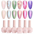 MelodySusie Pearl Gel Nail Polish Set, 6 Colors Aurora Shimmer White Green Pink Purple Blue Iridescent Mermaid Drawing Glitter Gel Polish Soak Off Swirl Shell Thread Effect Nail Art Gifts for Women