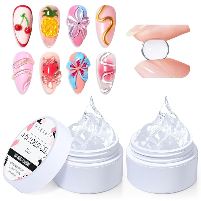 Makartt 3D Gel Nail Art: 4 in 1 Clear Solid Gel Builder for Extension UV Nail Glue for Acrylic Nails Rhinestones 3d Sculpting Gels Hard Gels for Nails UV/LED Nails Lamp Required 15ML 2 Bottles