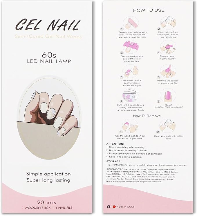 JMEOWIO Gel Nail Stickers Beige Purple Flower Semi Cured Strips Wraps UV/LED Supplies Art Design Decoration Accessories