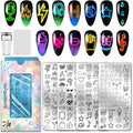 PH PandaHall 4pcs Neon Elements Nail Stamping Plates Flower Letters Nail Art Templates Start Heart Manicure Art Stencils Musical Notes Food Nails Design Stamp for DIY Women Manicures Salon Printing