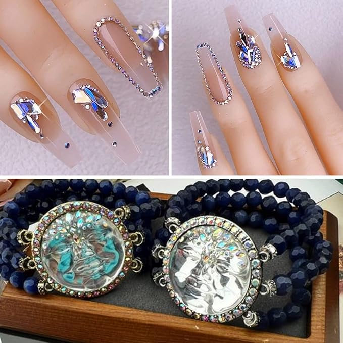 Beadsland 2880pcs Flat Back Crystal Rhinestones Round Gems for Nail Art and Craft Glue Fix, Blue Moonlight,SS6,1.9-2.1mm