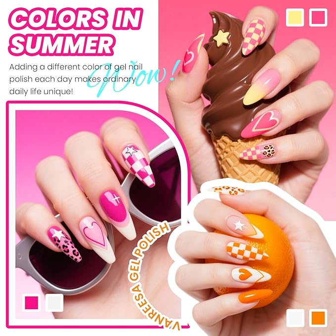 VANREESA 48 Pcs Gel Nail Polish Set 42 Colors Spring Summer Fall Winter Gel Polish with 2 Pcs Base Coat & 4 Effects Top Coat Nail Kit Gifts for Women Girls Nail Art Salon at Home