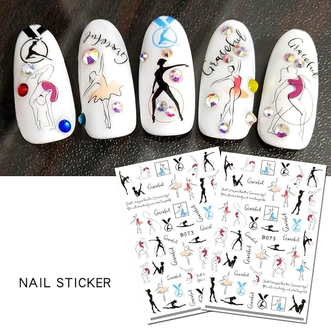 CHANGAR Football Sports Nail Art Decals - Basketball, Soccer, Cheerleading, Flag, Bowling, Rugby, Ballet - 16 Sheets