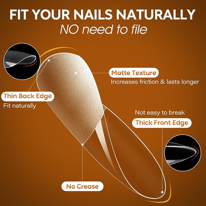 Nicedeco Almond Fake Nails Pre-shape 216pcs Press on Nails for Full Cover Acrylic Full Nails False Nails 12 Sizes - 007