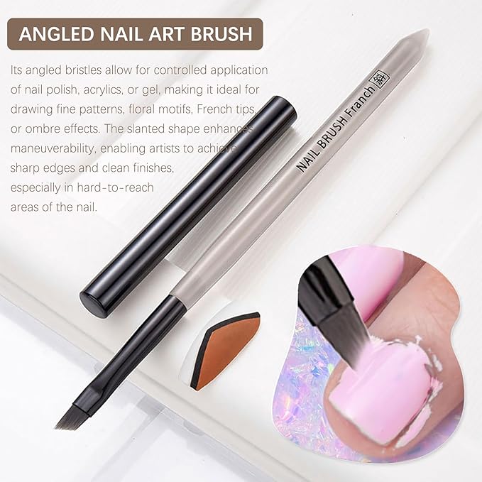 Angled Nail Clean Up Brush, Gel Nail Brushes, Acetone Manicure Brush for Builder Gel | French Tips | Salon & Home Use | Nail Artists & DIY Enthusiasts