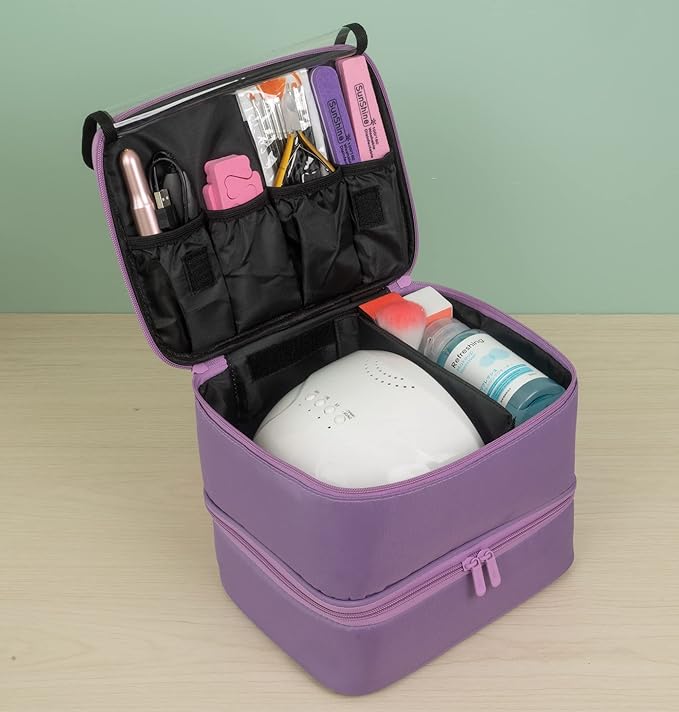 ButterFox Nail Polish Organizer Storage Case, Fits Nail UV Dryer Light and 30-40 Bottles Depending On Bottle Sizes, Nail Supplies Organizer (Lavender Purple)