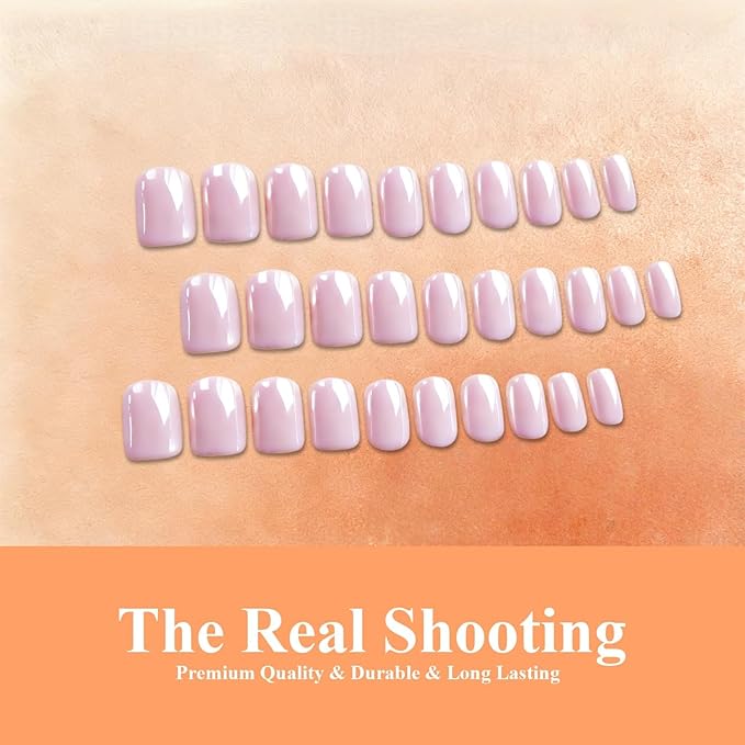 Chrome Baby Pink Press on Nails Short Square, Glazed Short Fake Nails with Sparkle Mirror Design, Shiny Glitter Glue on Nails with Glue, Cute Gel Nail Press ons for Fingernail 30 Pcs