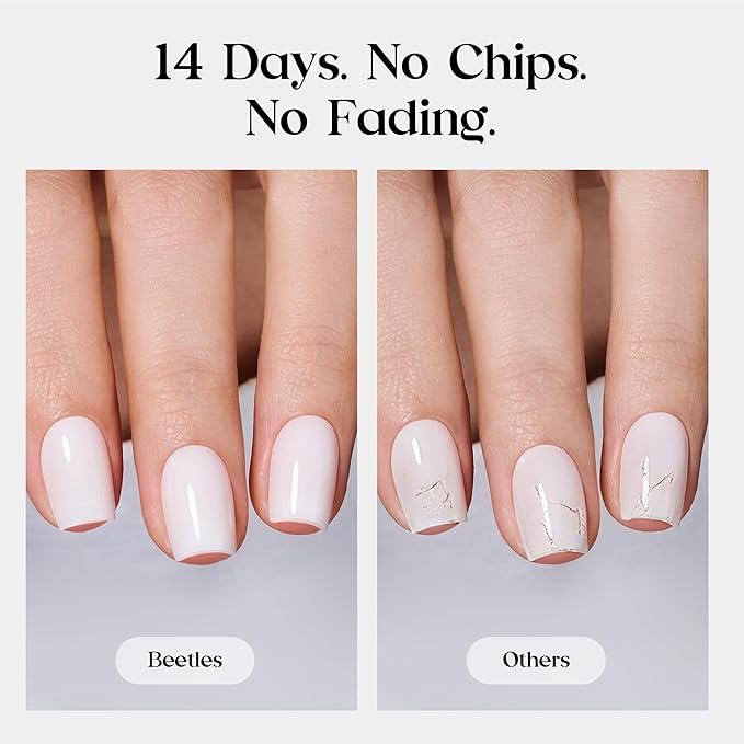 Beetles Natural Milky White Press On, Short Oval Press On Nails, Soft Nail Gel Nail Kit with Fast-Dry Nail Glue & Adhesive Tabs, 32pcs 16 Sizes, Girls Stick On Nails for Women