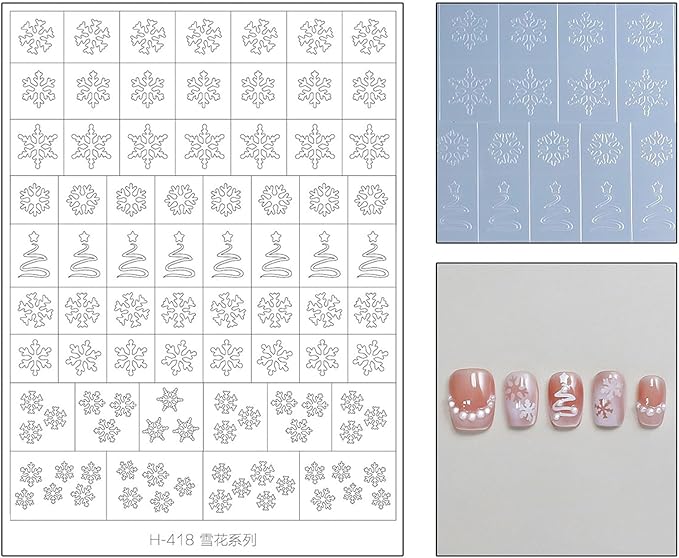 Christmas Nail Stickers Airbrush Stencils Stickers for Nail Art with Snowflower Fireworks Christmas Tree Designs Supplies Design Resusable Nail Guide for Manicure Nails Decoration 6 Sheets