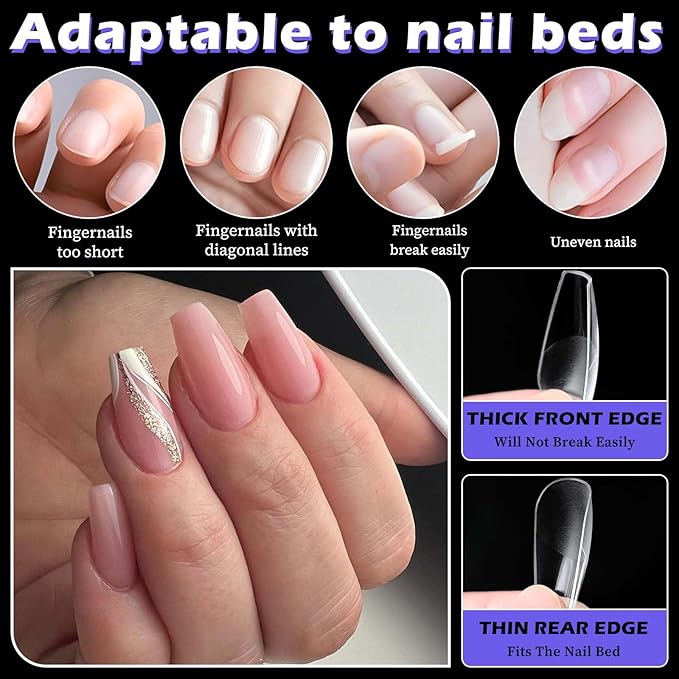 240pc Medium Gel Nail Tips Coffin Fake Nails Clear Press ons Nail, Medium Coffin Nails Tips Acrylic Nails Extension Soft Gel Nails Tip Full Cover False Nail Clear Artficial Fingernail