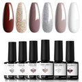 modelones Gel Nail Polish Set 6 Colors Fall Winter White Nude Brown Gel Polish Maroon Burgundy Red Champagne Gold Silver Tan Nail Art Design Kit Basic Soak Off Manicure Salon DIY Gift for Women Girls