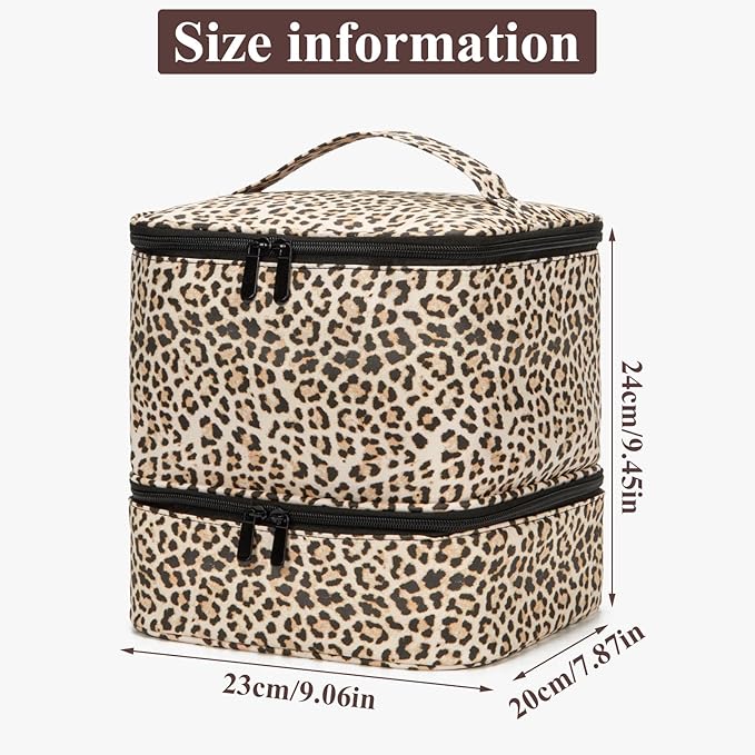 Nail Polish Organizer Aesthetic Nail Organizers and Storage, Bow Nail Supplies Kit Organizer Travel Carrying Case for Manicure Tools (Leopard A, 2 Layer)