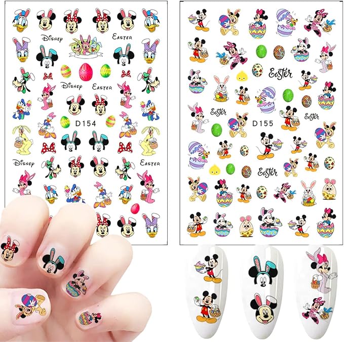 12 Sheets Cute Cartoon Nail Art Stickers Decals 3D Easter Self-Adhesive Nail Decals Cute Easter Eggs Bunny Rabbit Nail Design for Women Acrylic Nails Decoration Accessories