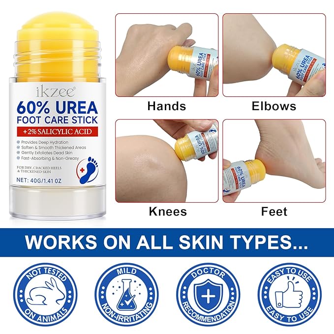 2Pack 60% Urea with 2% Salicylic Acid Foot Care Stick, Maximum Strength Urea Foot Cream Callus Remover for Dry Cracked Heels, Hands, Knees, Exfoliating Moisturizer, Dead Skin Remover Foot Balm