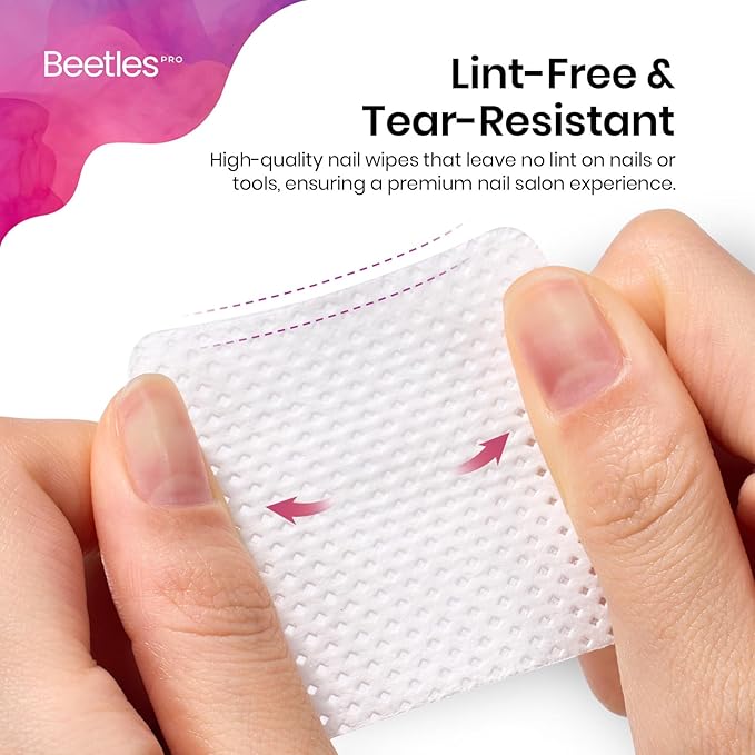 Beetles Pro 600-Pcs Lint Free Nail Wipes – Professional Soft Cleaning Wipes Nail Polish Remover Pads Non-Woven Fabric Nails Cleaning Pads for Nails Care, Gel Polish – Salon Quality Manicure Tool