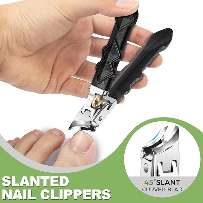Toenail Clippers for Thick Toenails, Toe Nail Clippers Set for Men, Wide Jaw Opening Nail Clippers, Heavy Duty Ingrown Toenail Clippers Nail Cutters, Ultra Sharp Slanted Nail clippers with Long Handle