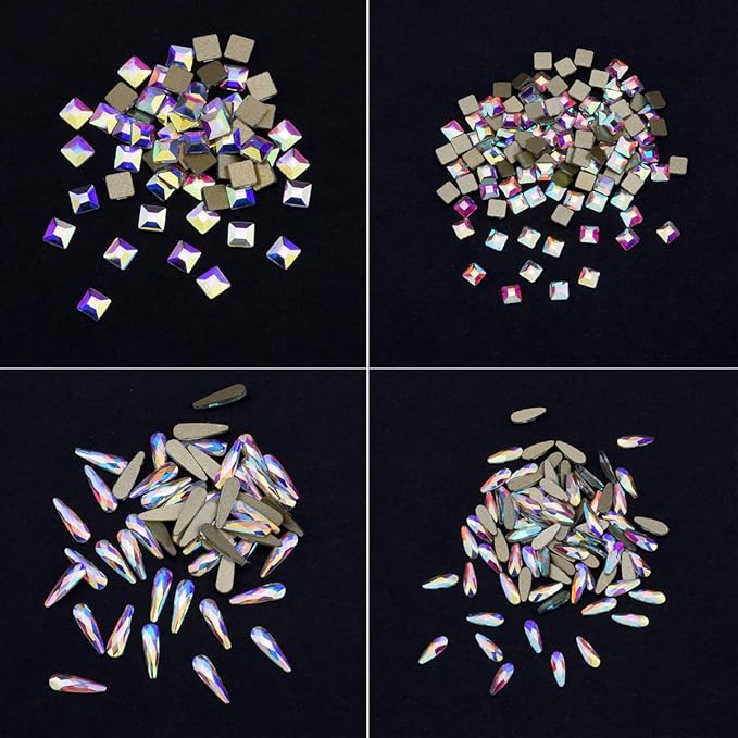 240pcs Popular 12 Styles Flatback Crystals Mix Sizes Multi Shapes Glass Crystal AB Rhinestones for Nail Art Craft 3D Decorations Flat Back Stones Gems Set Box