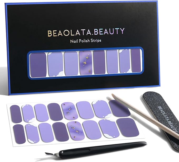Nail Polish Strips, 32PCS Salon Quality Wraps, Long Lasting Gel Nail Stickers for Women Easy Apply& Remove (Violet Hill)