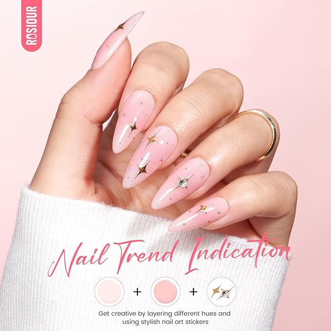 TPO and HEMA Free Gel Nail Polish Kit with U V Light - Gliter Milky White Nude Pink at Home Gel Manicure Kit with Base & Top Coat Chrome Nail Powder - 4 Colors Nail Art Starter Gift for Women Girl