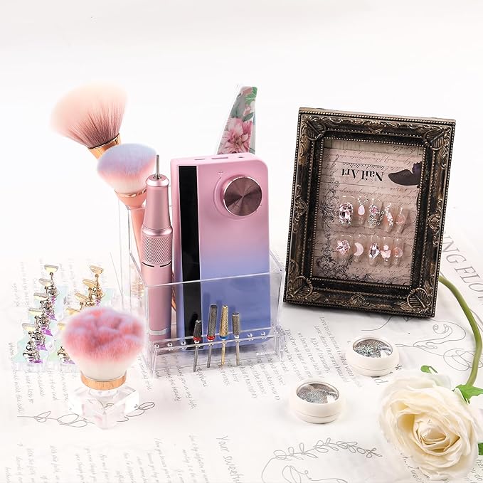 ANGNYA Nail Drill Holder Grinding Bit Storage Box, 10 Holes Transparent Nail Drill Bit Holder Plastic Nail Drill Tool Organizer Manicure Tools Display Box for Nail Tech Supplies