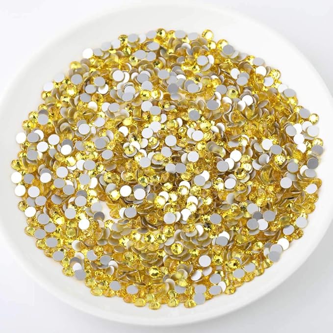 beadsland 1440 Piece Flat Back Crystal Rhinestones Round Gems,1.3mm-6.5mm,Lemon Yellow(SS10(2.7-2.8mm))