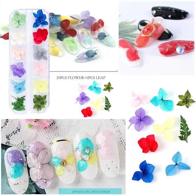 86 Pcs Dried Flowers Nail Art 51 Colors 3D Dry Flowers for Nails 2 Boxes Small Tiny Dried Flowers for Nail Art Little Pressed Real Natural Flower Nail Art Design Decoration Supplies