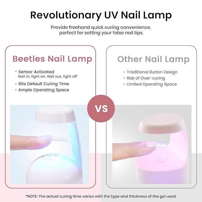 Beetles Gel Nail Kit Long Coffin, with Dehydrator and Primer, 576Pcs Half Matte Etch-X Gel Nail Tips Solid Nail Glue Mini Lamp Acrylic Tips Easy DIY Extension Set Gift for Women