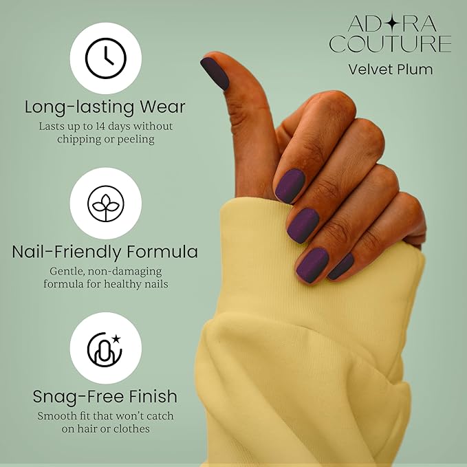 Semi-Cured Gel Nail Strips - 20 Salon-Quality Gel Sticker with UV Light Required, Long Lasting, Easy Application & Removal, Includes Prep Pad, Nail File, Wooden Stick (Velvet Plum)