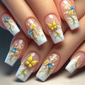 MISUD Press on Nails - Long Square Fake Nails with Nude Ombre, Acrylic Butterfly Design 24 pcs