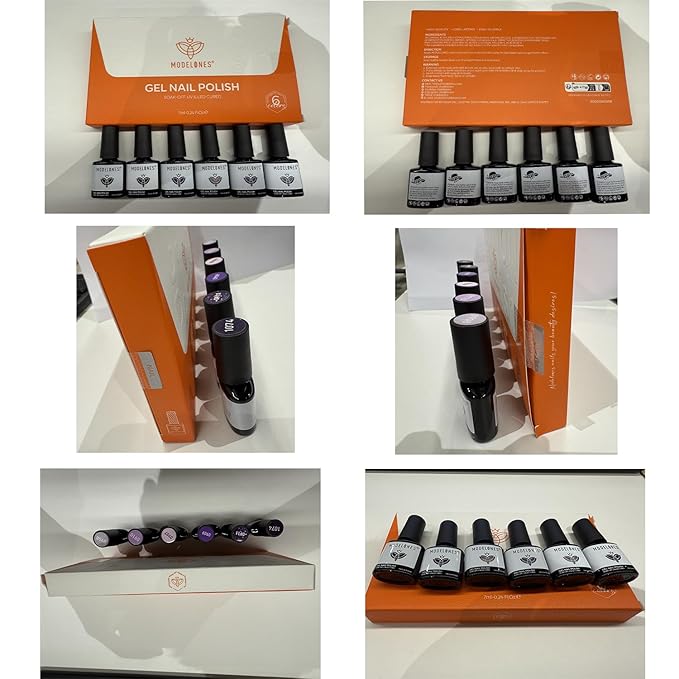 modelones Gel Nail Polish Set - Purple 6 Colors Gel Polish Set Purple Glitter Nail Polish Soak Off LED Nail Art Manicure Holiday Grape Nail Kit Gifts for Women DIY Home Salon