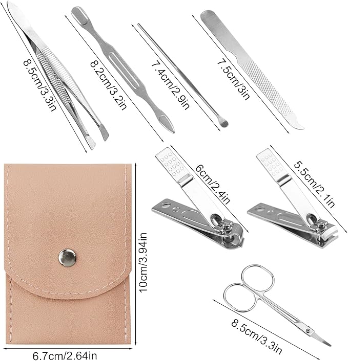 Manicure Set Bulk, Nail Clippers Kit Stainless Steel Fingernail Clippers Set, Sturdy Nail Tip Cutter Trimmers Professional Grooming Toenail Clippers Personal Pedicure Kits Gift Pink (24 Pack 7 in 1)