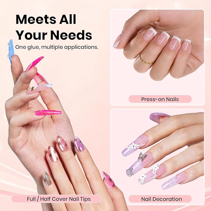 Beetles Super Strong Nail Glue 10g for Press On Nails, No Uv Lamp Needed, Quick Drying, Long Lasting, Easy Control Semi Solid Nail Glue for False Acrylic Nails