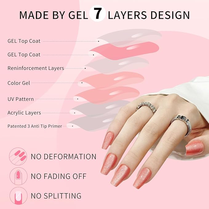 Skycloud Orange Cat Eyes Press On Nails - 24 Pcs Soft Gel Medium Coffin False Nails Kit with Nail Glue, Reusable Stick On Nails for Women and Girls (SK0859)