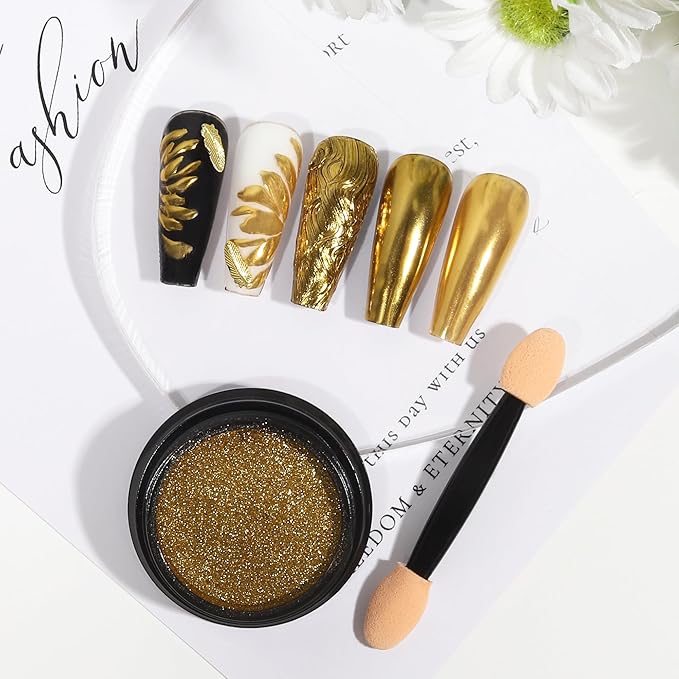 Artdone Chrome Nail Powder, Gold Iridescent Aurora Powder Metallic Mirror Effect Pigment Pearlescent Mermaid Pigment Pearl Glitter Dust Kit, Nail Art Decoration, Resin Craft