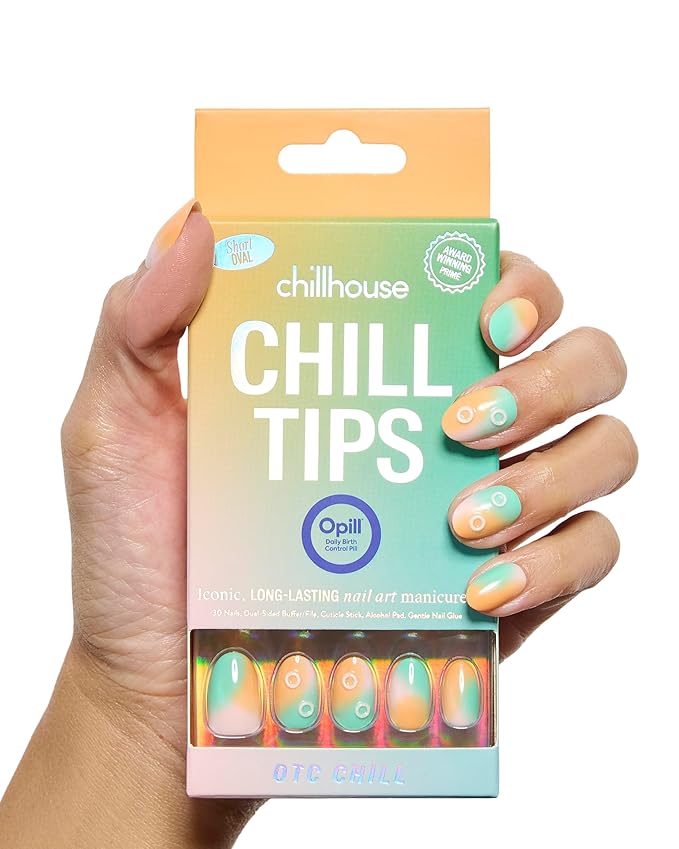 Chillhouse Chill Tips Signatures Press On Nails Kit, OTC Chill - 30 Nail Shapes & Sizes, Dual-Sided Buffer & File, Cuticle Stick & Glue - Long-Lasting Nail Art Manicures