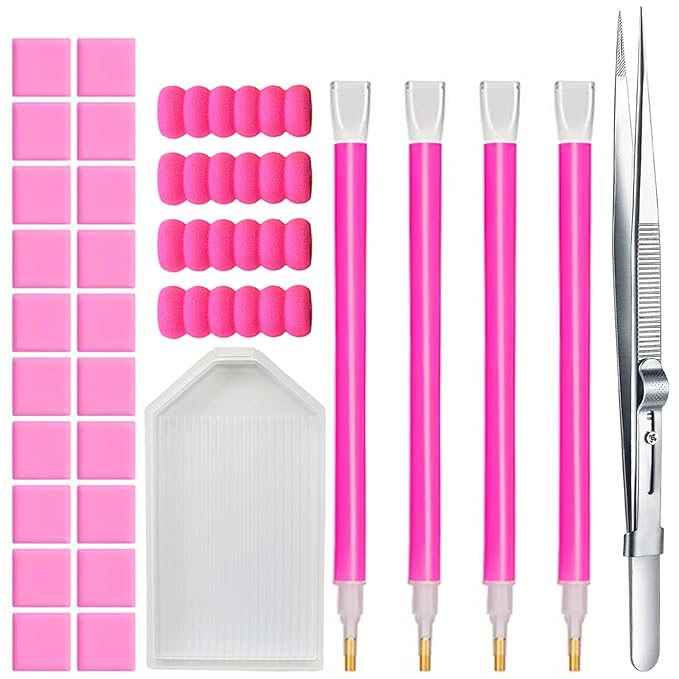 Rhinestone Picker Tool, 4Pcs Dual-head Dotting Tools with 20pcs Clay, Precision Jewelry Tweezers and Diamond Tray, Nail Art Pen for Pick Up Stone, Crystals, Gems, Charms, Diamond Painting