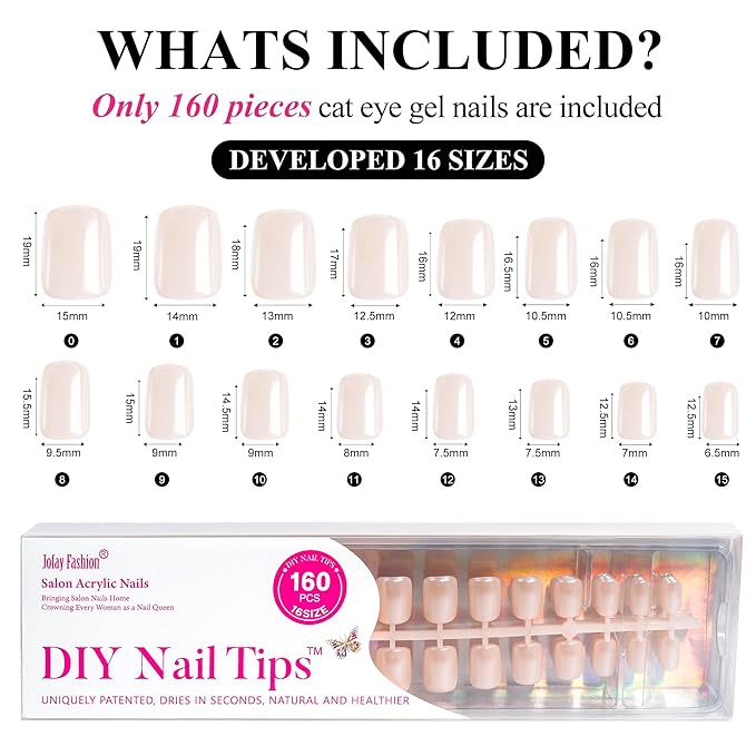 Press On Nails - Short Square Acrylic Nails, 160pcs, Fake Nail Tips for DIY Nail Art, Soft Gel, Glazed Donut, 16 Sizes