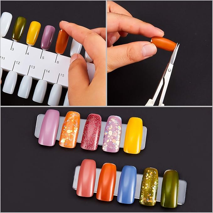 Maitys 6 Sets 216 Tips Double Layer Nail Color Display Card Plastic Nail Polish Sample Display with Chain for Design Practice Training