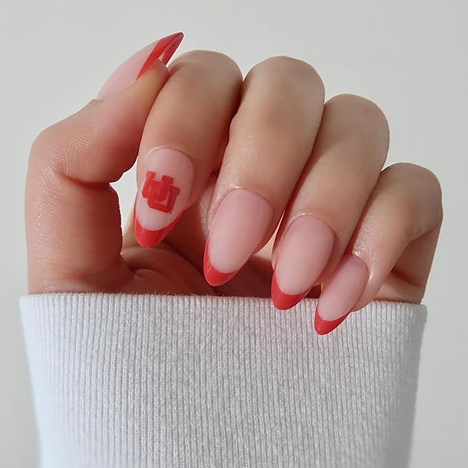 Glamnetic x Fanatics Press On Nails - Utah Utes | Short Almond Fake Nails, Collegiate Utes Red French Tips, College Nails, Salon-Quality | 15 Sizes - 30 Nail Kit with Glue