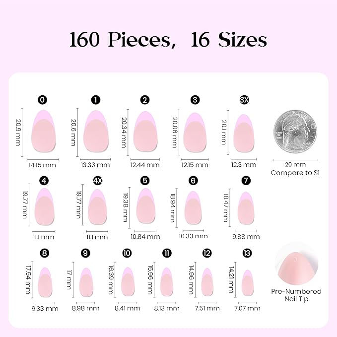 Beetles Purple French Tips Press On Nails, Pastel Spring Press On Nails Short Almond 160 Pcs, Spring Fake Nail Tips Soft Nail Gel False Nails Art DIY For Women